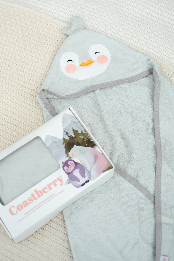 Happy Penguin Hooded Bamboo Towel & Washcloth