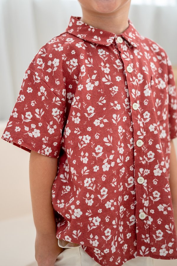 Floral Bliss Linen Classic Collar Boy Shirt