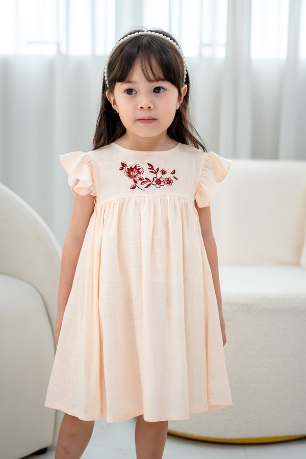 Petals in Bloom Embroidery Linen Girl Dress