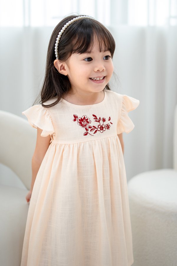 Petals in Bloom Embroidery Linen Girl Dress