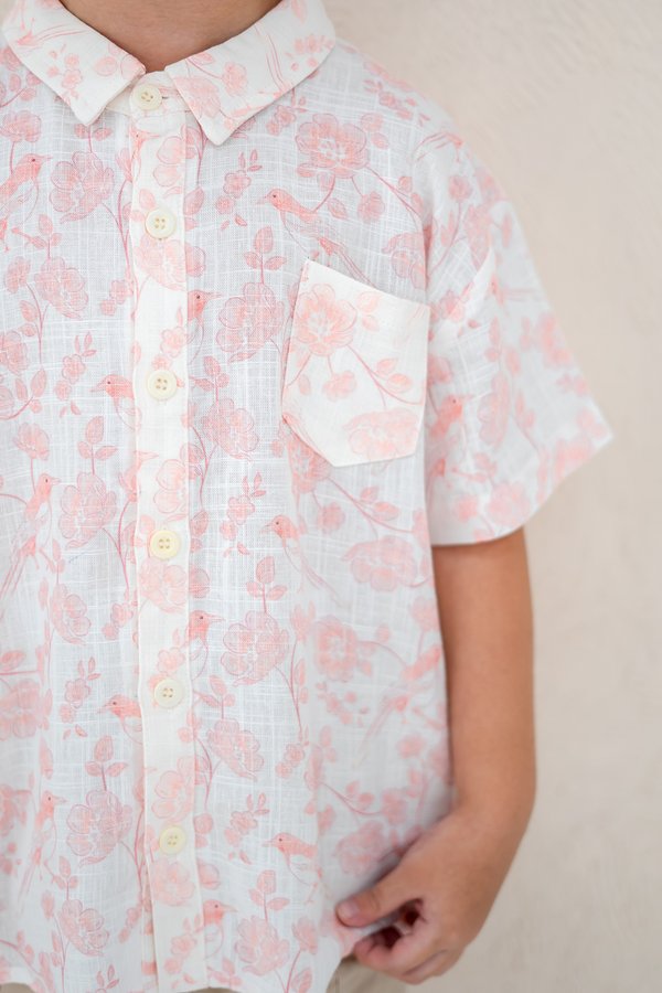 Magpies & Peonies Linen Classic Collar Boy Shirt