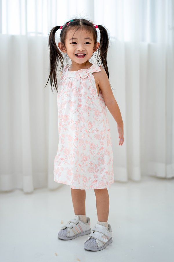 Magpies & Peonies Linen Girl Dress