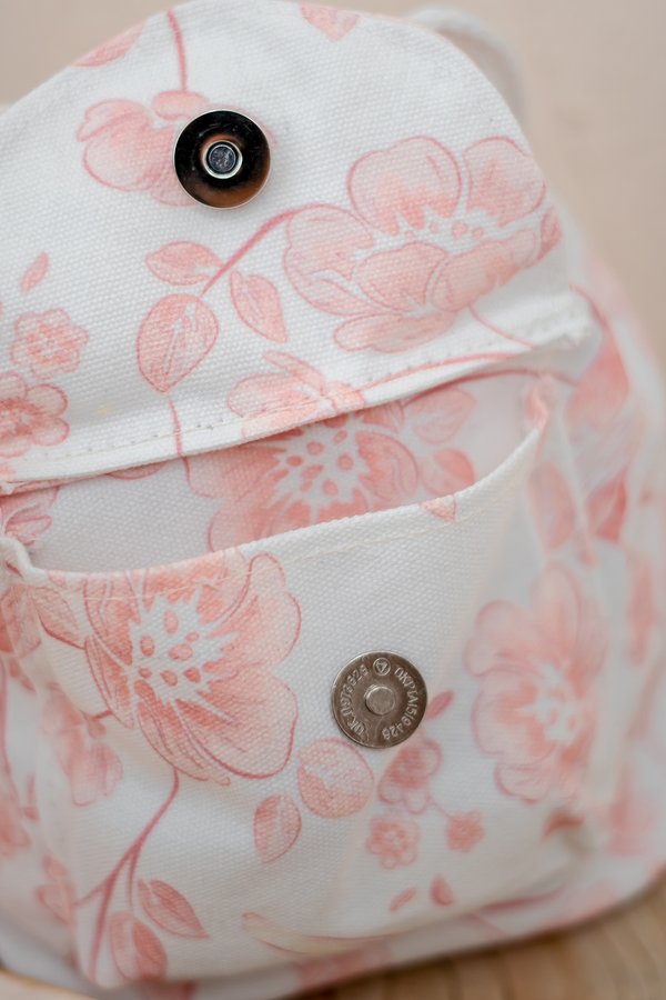 Magpies & Peonies Canvas Dumpling Drawstring Bag