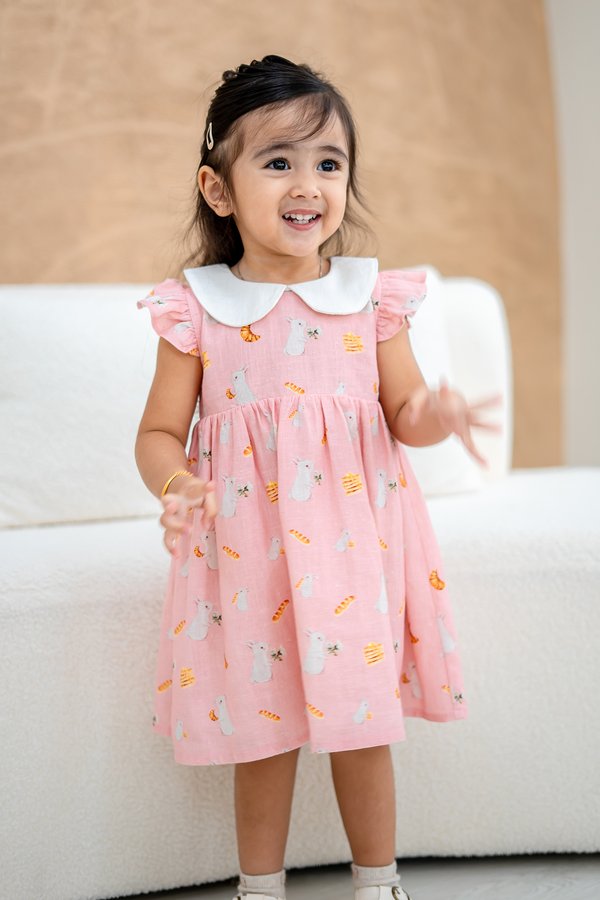 Bunny Cafe Linen Peter Pan Collar Girl Dress