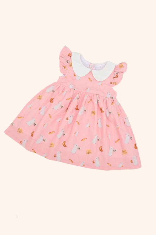 Bunny Cafe Linen Peter Pan Collar Girl Dress