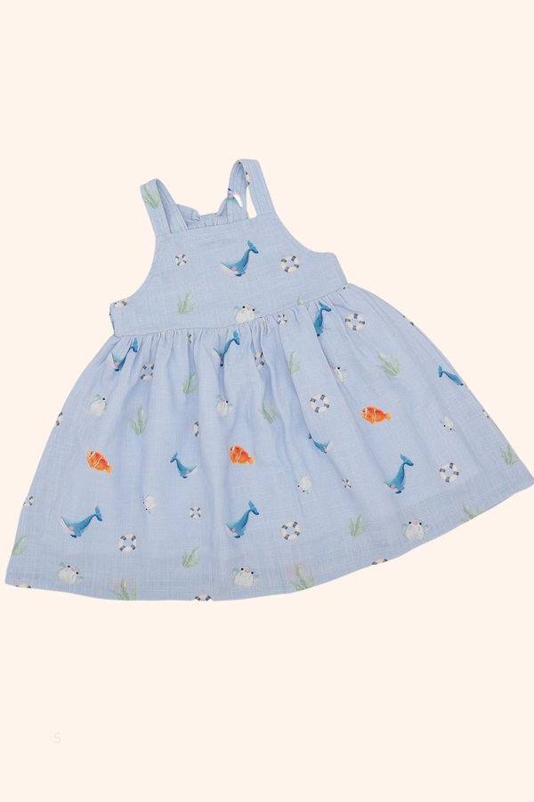 Marine Wonders Linen Bow-Back Detail Girl Dress