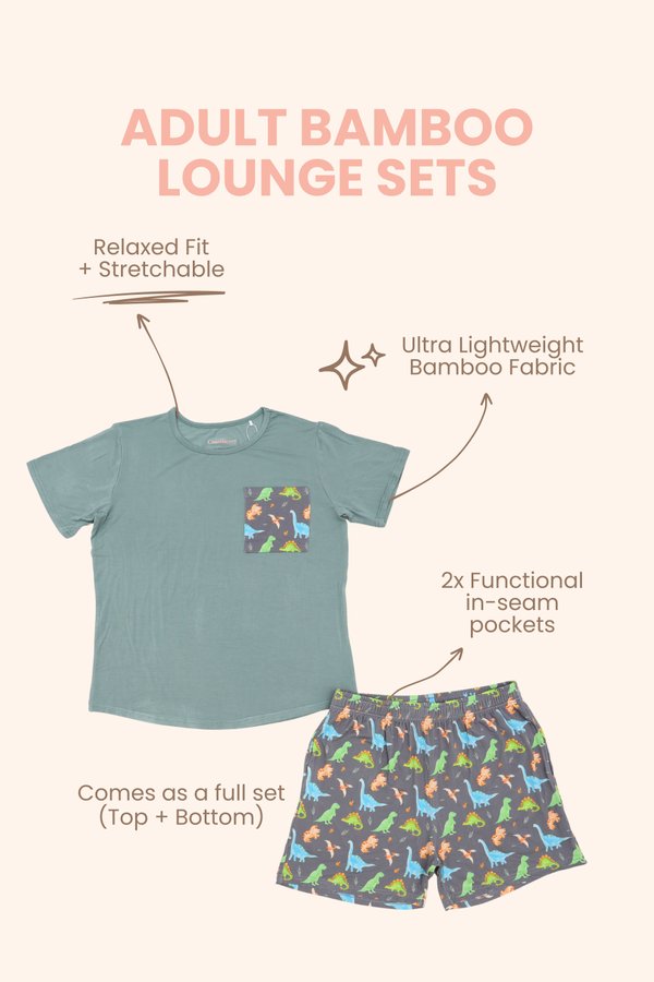 (ADULT) Watercolour Dinosaurs Bamboo Lounge Wear Set