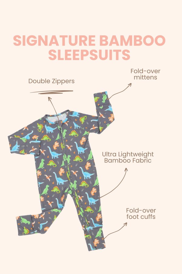 Watercolour Dinosaurs Bamboo Sleepsuit