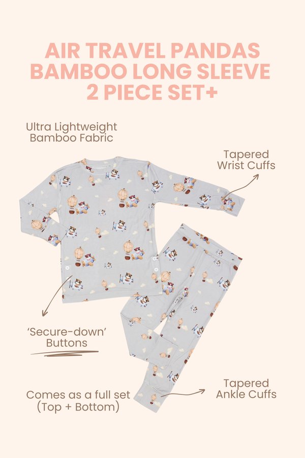 Air Travel Pandas Bamboo Long Sleeve 2 Piece Set +