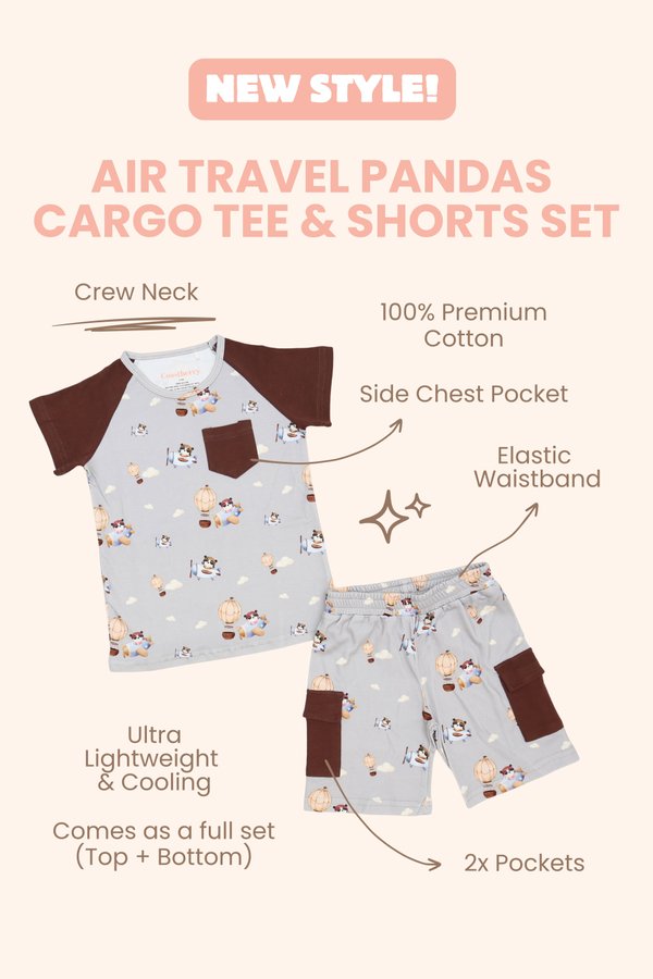 Air Travel Pandas Cargo Tee & Shorts Set