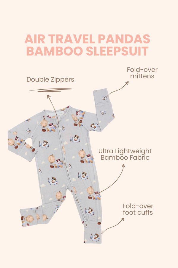 Air Travel Pandas Bamboo Sleepsuit