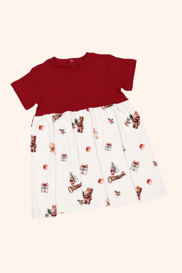 Frosty Woodland Christmas Sleeved Babydoll Dress
