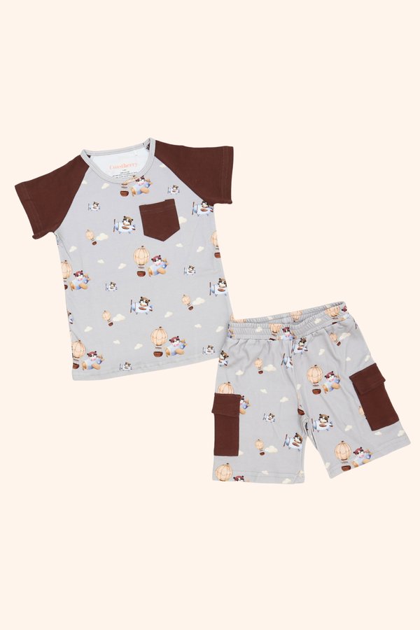 Air Travel Pandas Cargo Tee & Shorts Set