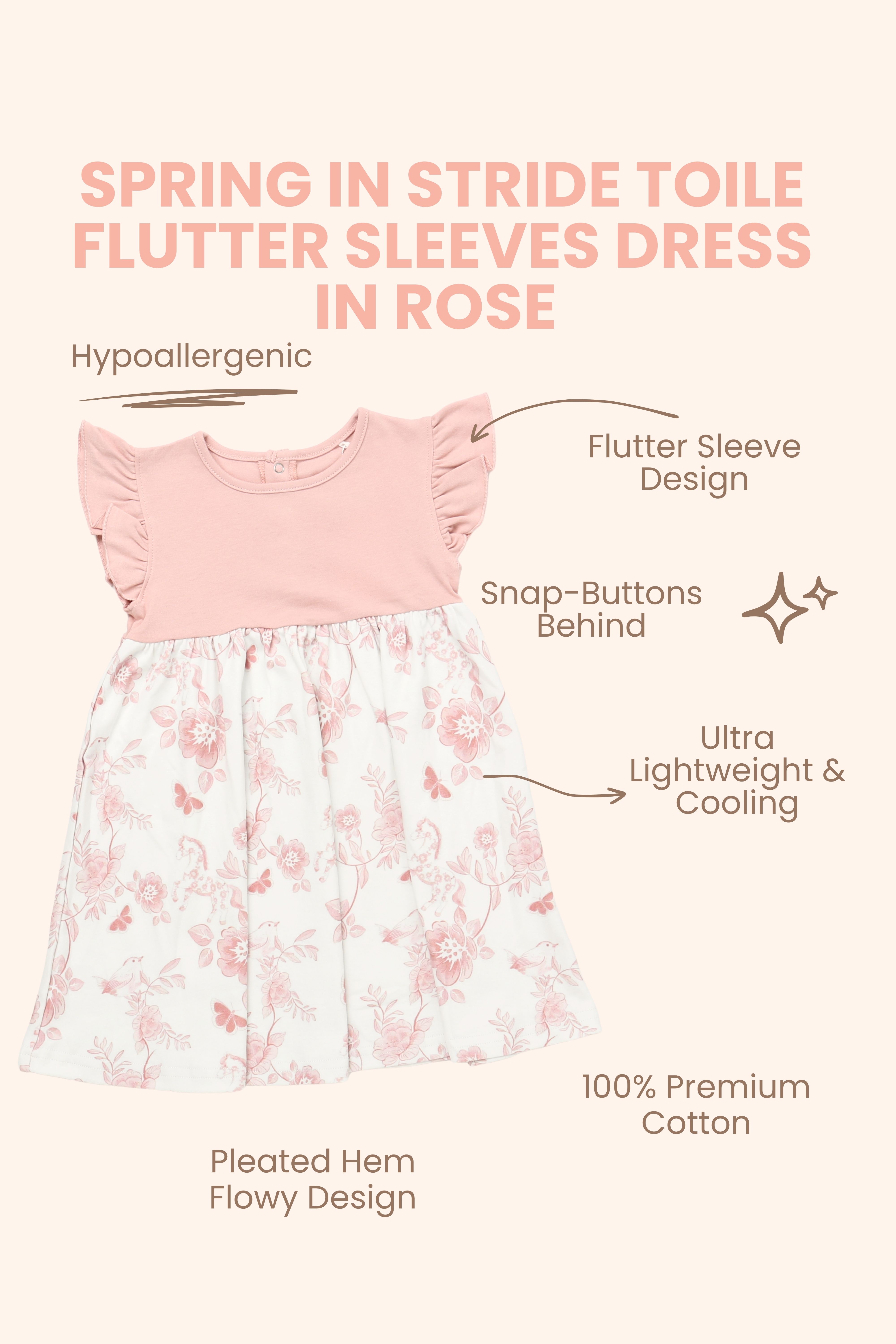 Spring In Stride Toile Flutter Sleeves Dress in Rose