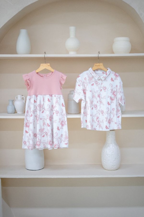 Spring In Stride Toile Flutter Sleeves Dress in Rose