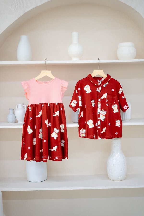 Lucky Kitties Flutter Sleeves Dress