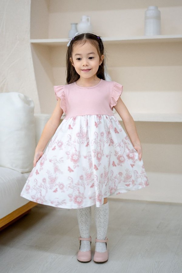 Spring In Stride Toile Flutter Sleeves Dress in Rose