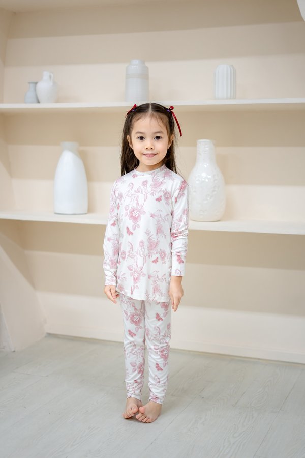 (12M to 10Y) Spring In Stride Toile Bamboo Long Sleeve 2 Pc Set + in Rose