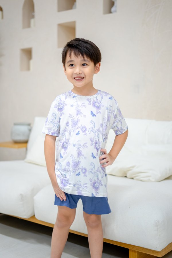 Spring In Stride Blue Toile Bamboo Tee & Shorts Set