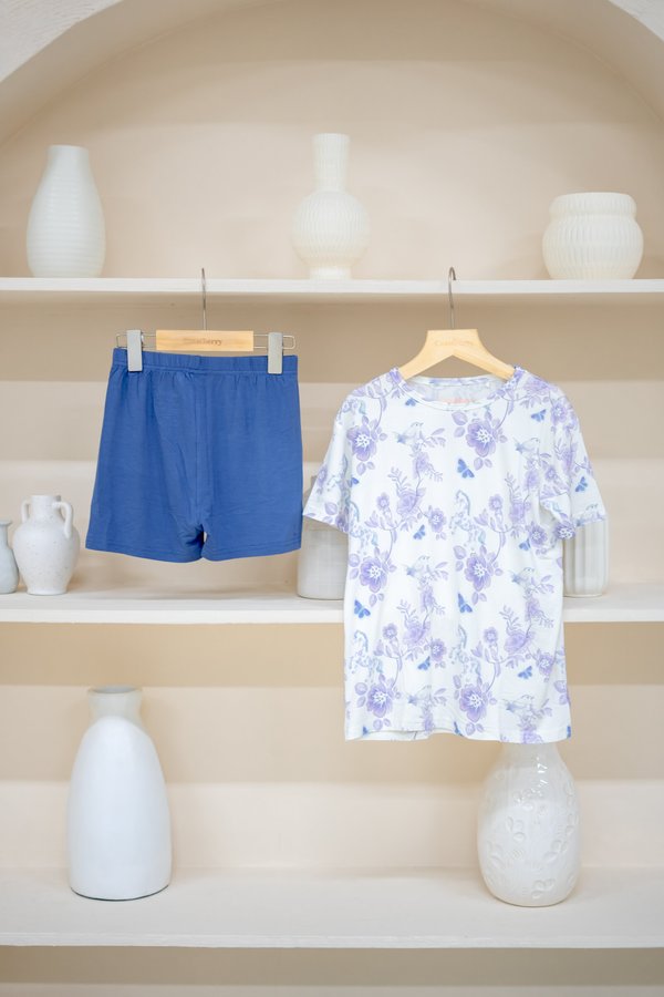 Spring In Stride Blue Toile Bamboo Tee & Shorts Set