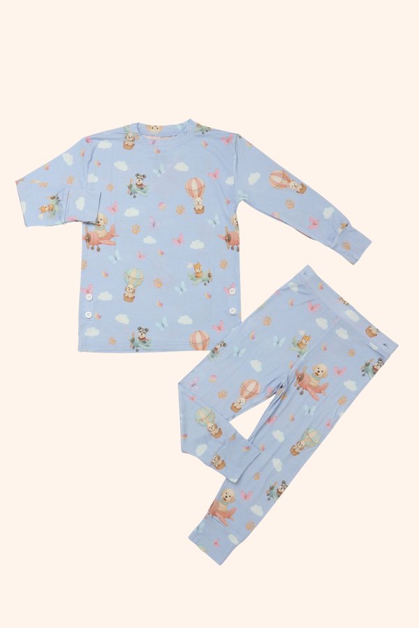(12M to 10Y) Air Travel Puppies Bamboo Long Sleeve 2 Pc Set +