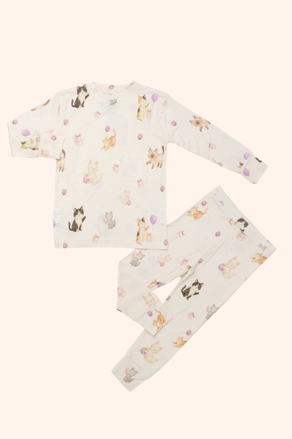 (12M to 10Y) Party Cats Bamboo Long Sleeve 2 Pc Set +