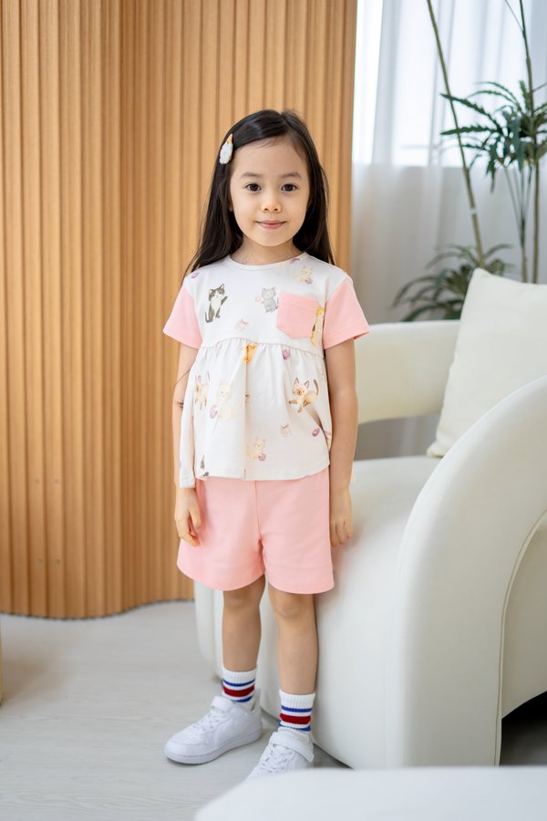 Party Cats Pocket Sleeved Babydoll Top & Shorts Set