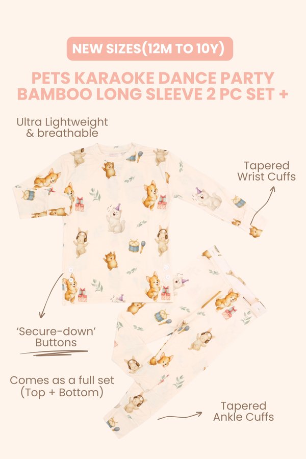 (12M to 10Y) Pets Karaoke Dance Party Bamboo Long Sleeve 2 Pc Set +