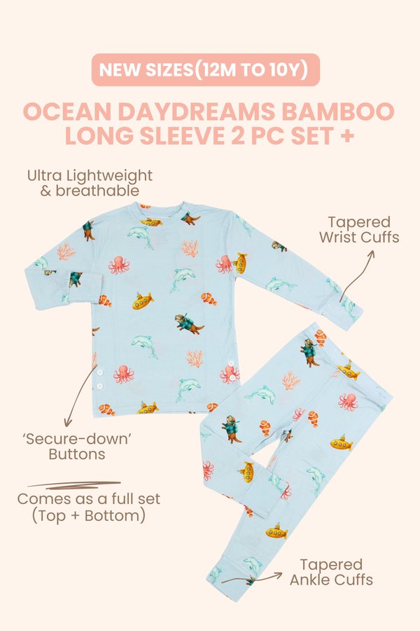(12M to 10Y) Ocean Daydreams Bamboo Long Sleeve 2 Pc Set +