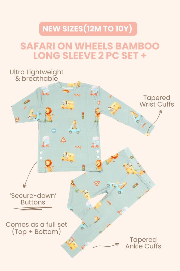 (12M to 10Y) Safari On Wheels Bamboo Long Sleeve 2 Pc Set +