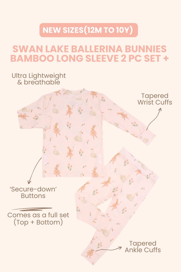 (12M to 10Y) Swan Lake Ballerina Bunnies Bamboo Long Sleeve 2 Pc Set +