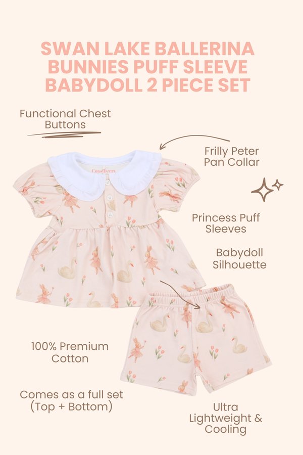 Swan Lake Ballerina Bunnies Puff Sleeve Babydoll 2 Piece Set