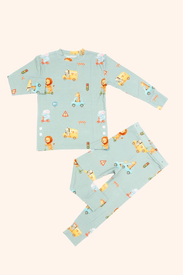 (12M to 10Y) Safari On Wheels Bamboo Long Sleeve 2 Pc Set +
