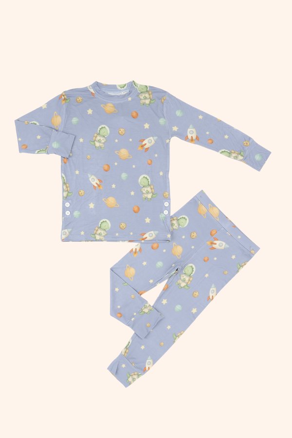 (12M to 10Y) Space Dinosaurs Bamboo Long Sleeve 2 Pc Set +