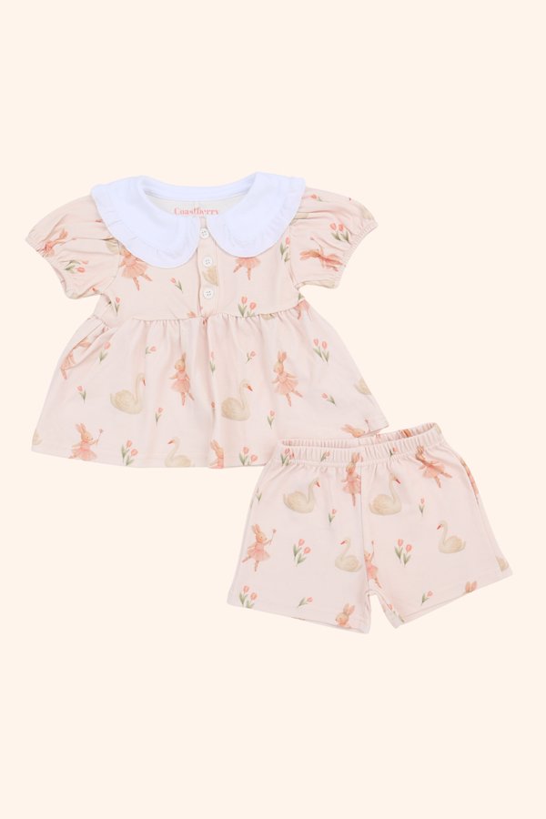 Swan Lake Ballerina Bunnies Puff Sleeve Babydoll 2 Piece Set