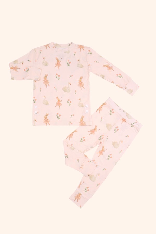 (12M to 10Y) Swan Lake Ballerina Bunnies Bamboo Long Sleeve 2 Pc Set +