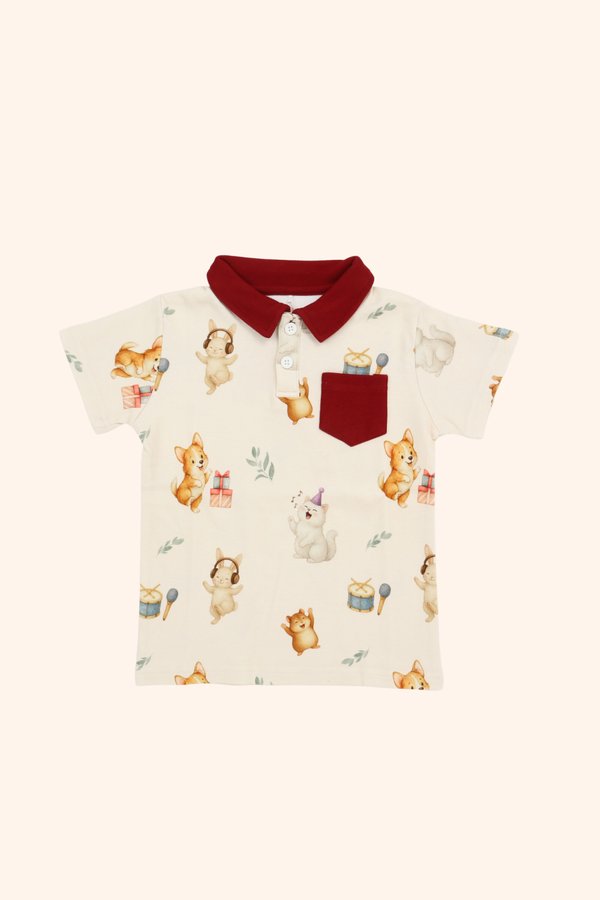 Pets Karaoke Dance Party Cotton Polo Tee