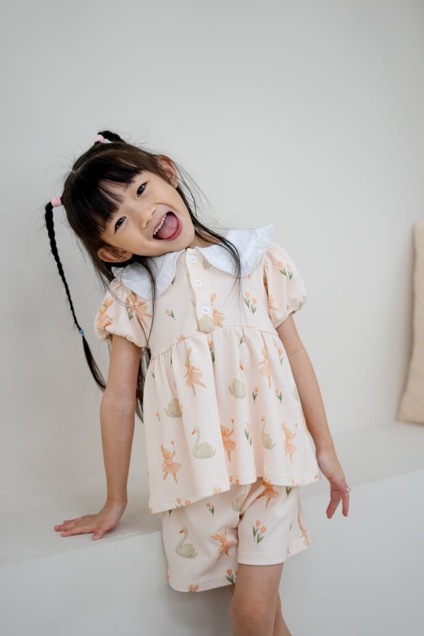Swan Lake Ballerina Bunnies Puff Sleeve Babydoll 2 Piece Set