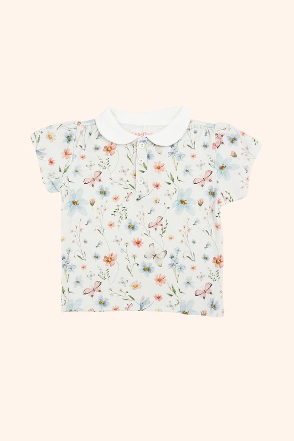 Blush Of Spring Peter Pan Collar Pleated Sleeves Top