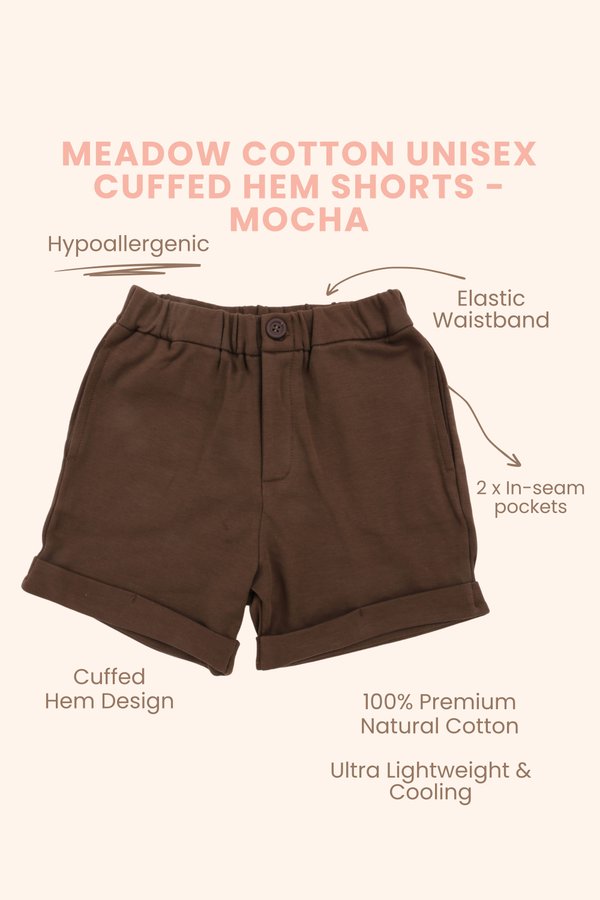 Meadow Cotton Unisex Cuffed Hem Shorts - Mocha