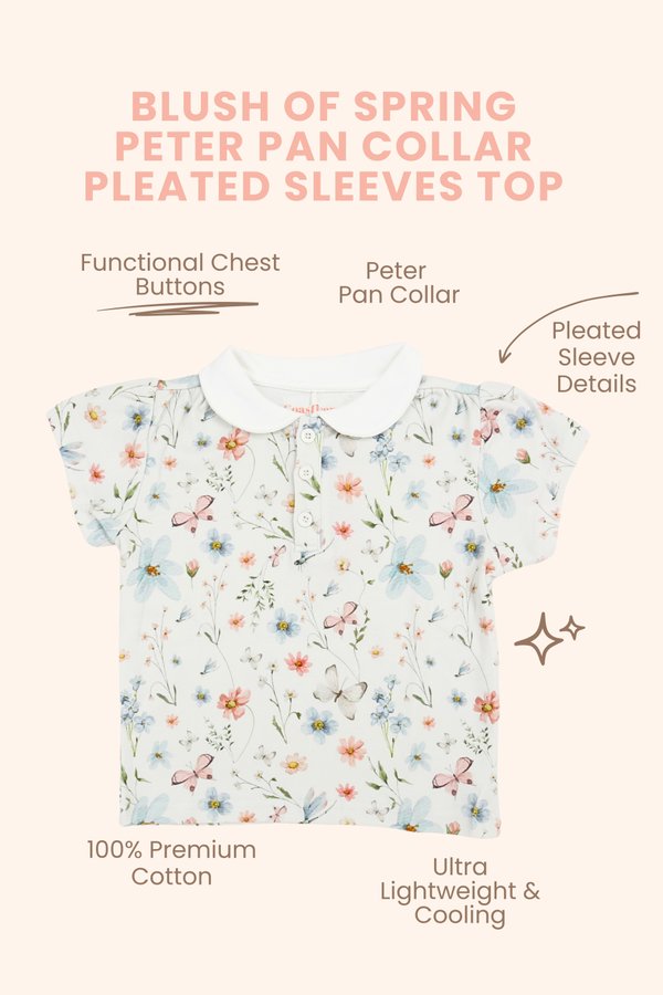 Blush Of Spring Peter Pan Collar Pleated Sleeves Top