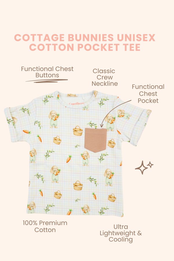 Cottage Bunnies Unisex Cotton Pocket Tee