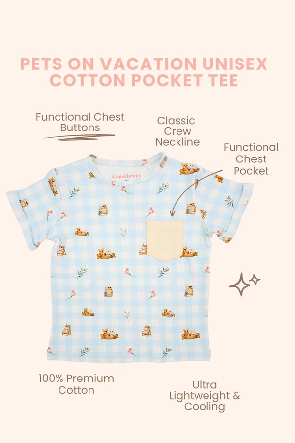 Pets On Vacation Unisex Cotton Pocket Tee