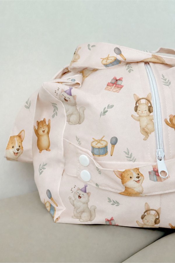Waterproof Multi-Functional (Travel / Gym / Diaper) Bag in Pets Karaoke Dance Party