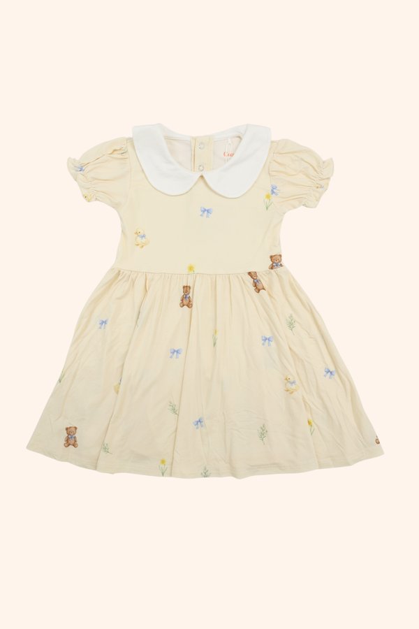 Ducky & Bear Peter Pan Collar Puff Sleeves Bamboo Dress