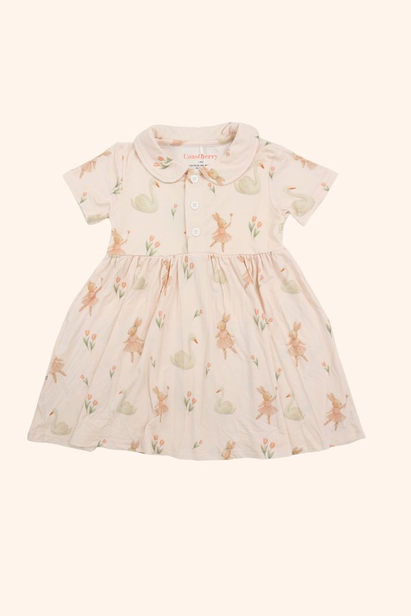 Swan Lake Ballerina Bunnies Peter Pan Collar Bamboo Dress