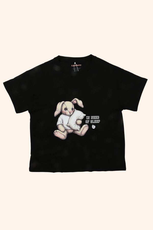 [Adult] Bunny In Need Of Sleep Relaxed Boxy Tee in Black
