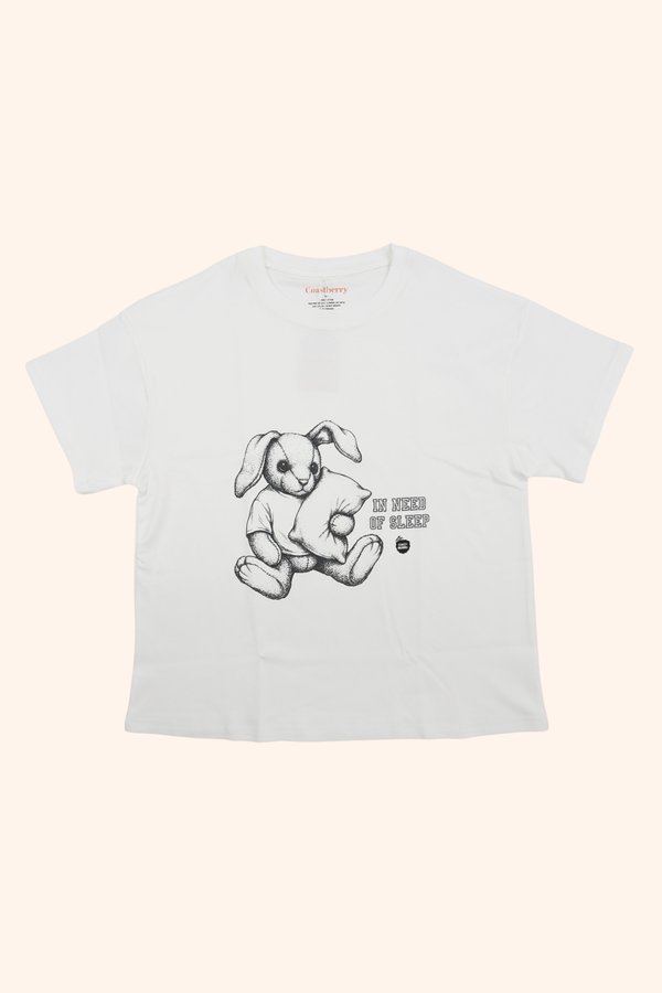 [Adult] Bunny In Need Of Sleep Relaxed Boxy Tee in White