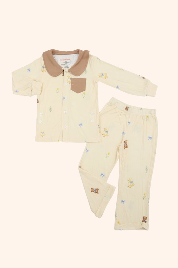 [Kids] Ducky & Bear Peter Pan Collar Bamboo Button-Up Pyjamas Set