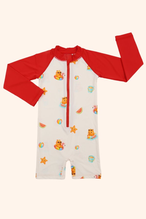 Capybara Vacation UPF50+ Long Sleeve Swimsuit V2